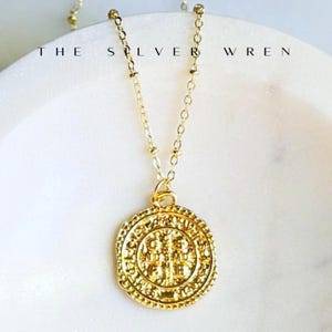 Gold Medallion Pendant Necklace, Layering Boho Jewelry, Trending