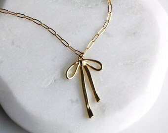 Gold Bow Necklace, Pendant Necklace Gold, Gold Necklace, Necklace, Minimalist Jewelry, Necklaces for Women, Gifts for Her, Birthday Gifts