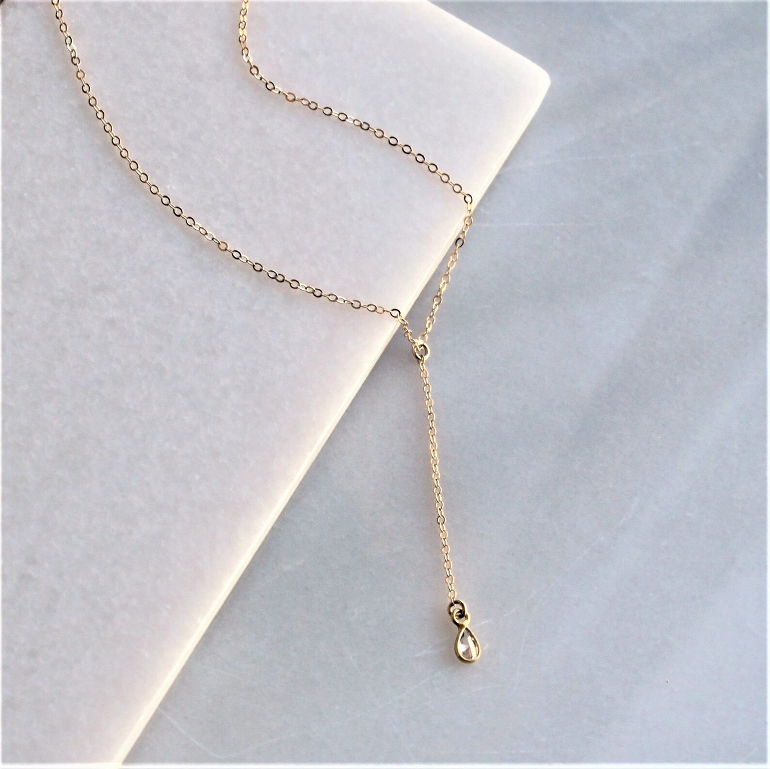 14kt Gold Filled Necklace Lariat Necklace Minimalist - Etsy