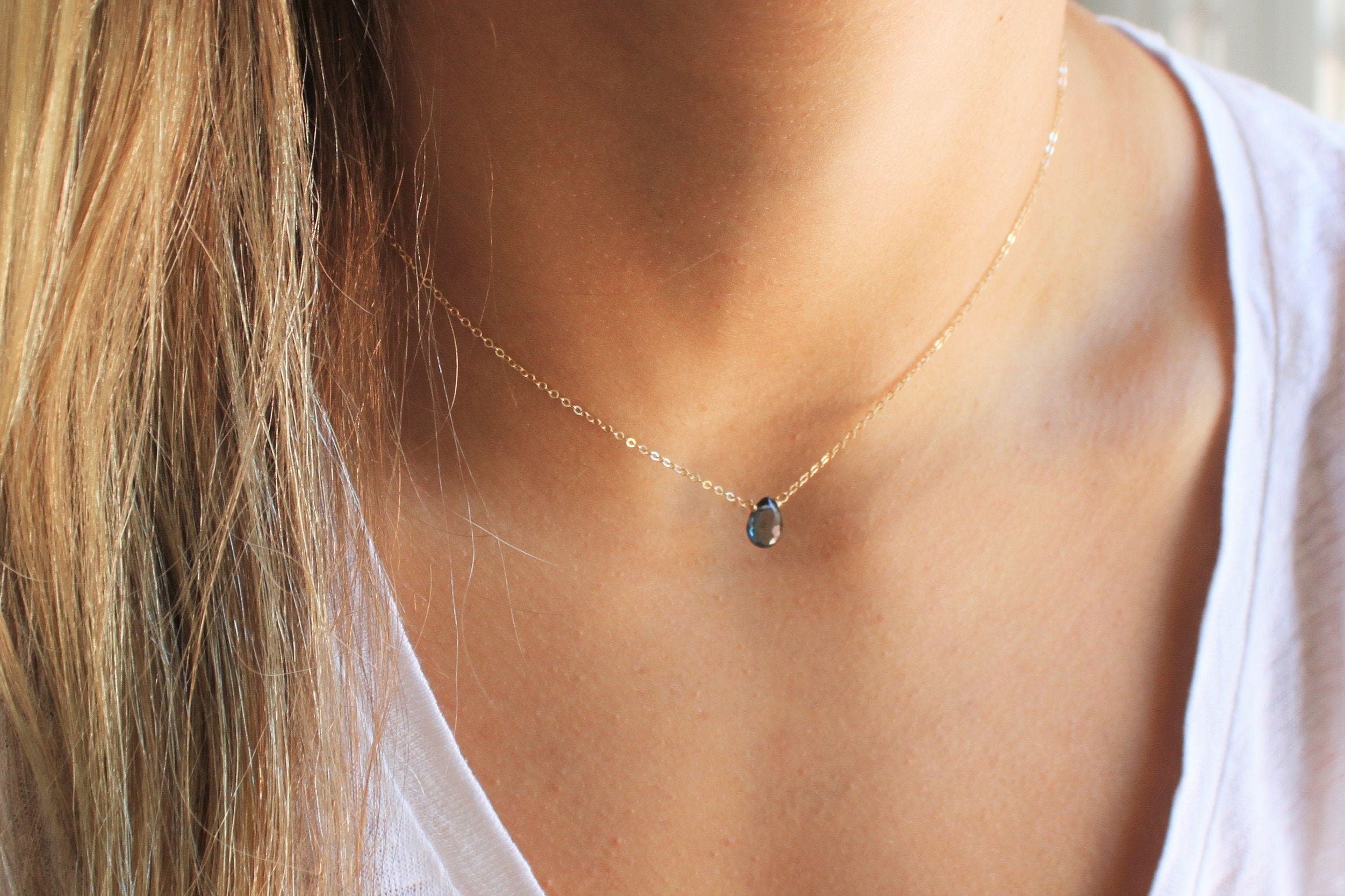 London Blue Topaz Necklace in silver or gold