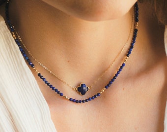 Natural Lapis Lazuli Necklace for Women, Birthday Gifts for Her, Dainty Beaded Necklace, Handmade Jewelry Women's Necklace, Lapis Necklace