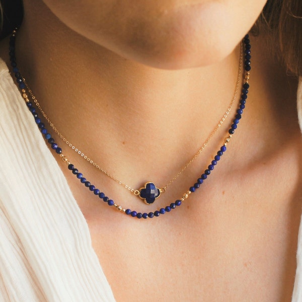 Natural Lapis Lazuli Necklace for Women, Birthday Gifts for Her, Dainty Beaded Necklace, Handmade Jewelry Women's Necklace, Lapis Necklace