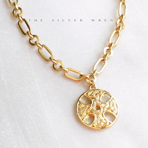 Gold Medallion Necklace | Chunky Paperclip Chain | Vintage Coin Pendant | Statement Gold Necklace | Boho Layering Jewelry for Women
