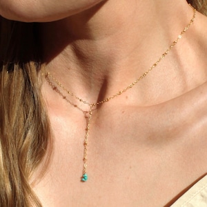 14kt Gold Filled Necklace, Lariat Necklace, Minimalist Jewelry, Turquoise Lariat Gold Necklace, Drop Necklace, Dainty Necklaces for Women