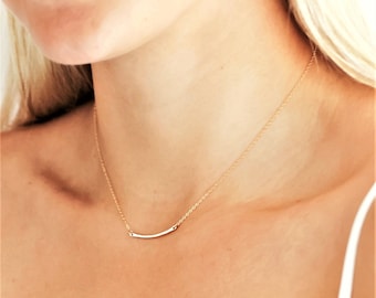 Dainty Necklace, Jewelry Gift, Simple Necklace, Silver, Gold Necklace, Necklaces for women, Mini Curved Bar Necklace, Gift for Her
