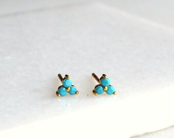 Gold & Turquoise Earrings, Studs, Earrings for Women, Minimalist Jewelry, Dainty Gold Earrings, Gold Stud Earrings, Earrings Gifts for Her