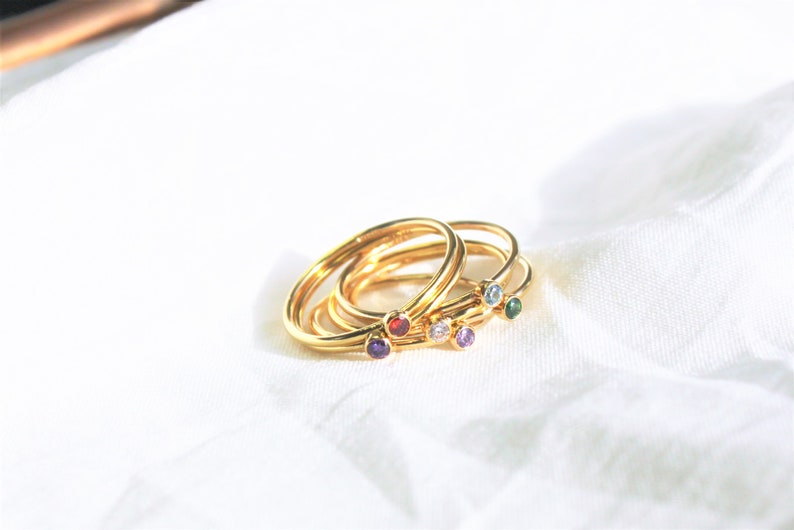 Rings for Women, Tiny Birthstone Ring, Gold Ring, Birthday Gifts, Mothers Day Jewelry, Stacking Ring, Mom Gift, Dainty Ring, Gift for her image 3