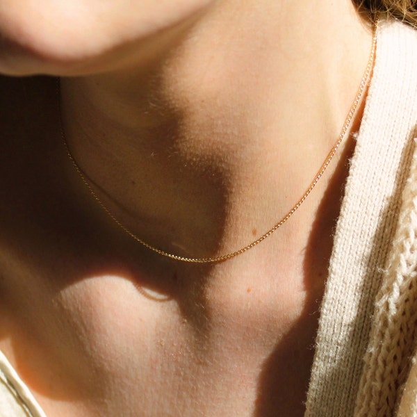 Tiny Curb Chain, Ultra Dainty Necklace, Gold Necklace, Simple Necklace, Layering Necklace, Delicate Necklace, Everyday Necklace, Necklace
