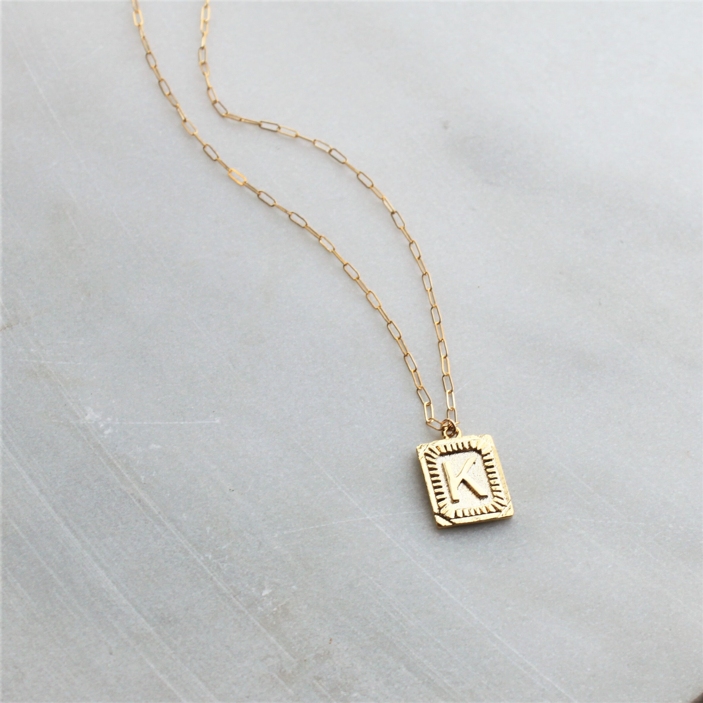 Rectangle Initial Pendant Necklace Aura Collection