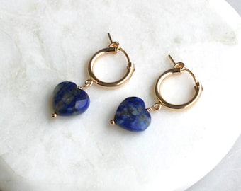 Gold Hoops, Lapis Earrings, Gold Huggie Hoop Earrings, Gifts for Her, Birthday Gifts, Gold Jewelry, Dainty Jewelry Hoops Handmade Jewelry