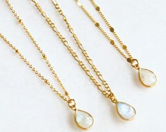 Dainty Gold Necklace with Moonstone, Necklaces for Women, Gold Necklace, Simple Necklace, Layering Necklace,  Dainty, Jewelry, Gold Jewelry