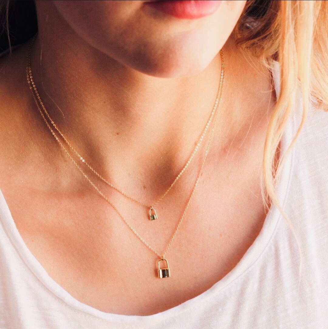 Tiny Lock Necklace Dainty Necklace Silver or Gold Jewelry Etsy
