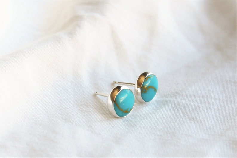 Real Turquoise Stud Earrings, Earrings Stud,Silver Turquoise Earrings, Gift for Her, Gemstone Stud Earrings, Jewelry Gift, Best Friend Gifts image 3