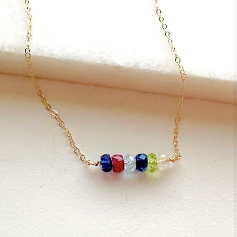 Family Birthstone Necklace, Tiny Gemstone Necklace, gifts for mom, Birthstone Jewelry, Unique Gift, Dainty Necklaces for Women image 2