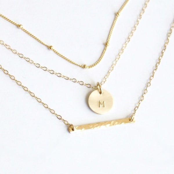 Layered Necklace Set of 3, Dainty Jewelry, Set of Layering Necklace, Silver or Gold Delicate Necklace, Personalized Jewelry Initial Necklace