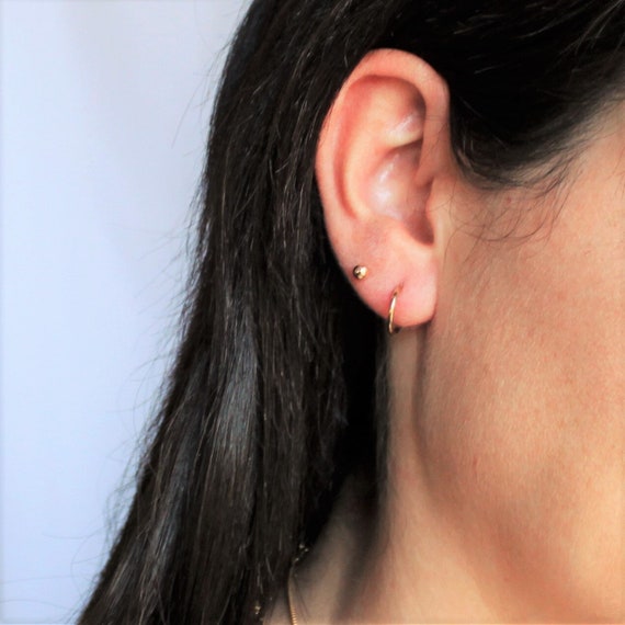 Dainty Gold Earring Set 14kt Hoops Stud Earrings Set of 2