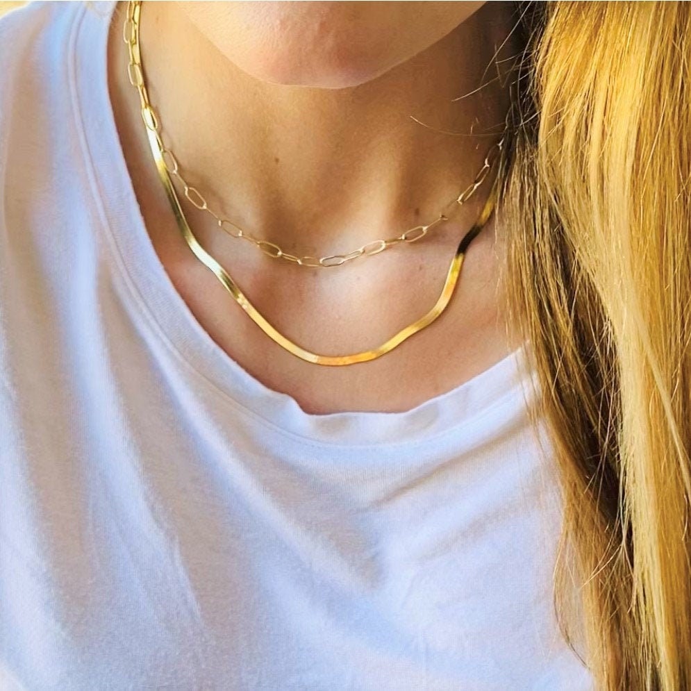 Gold Herringbone Chain Necklace Aura Collection