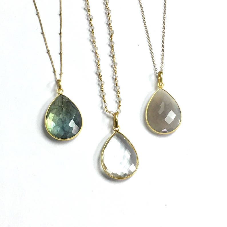 Long Necklace Crystal Long Pendant Necklace Teardrop Gold Etsy