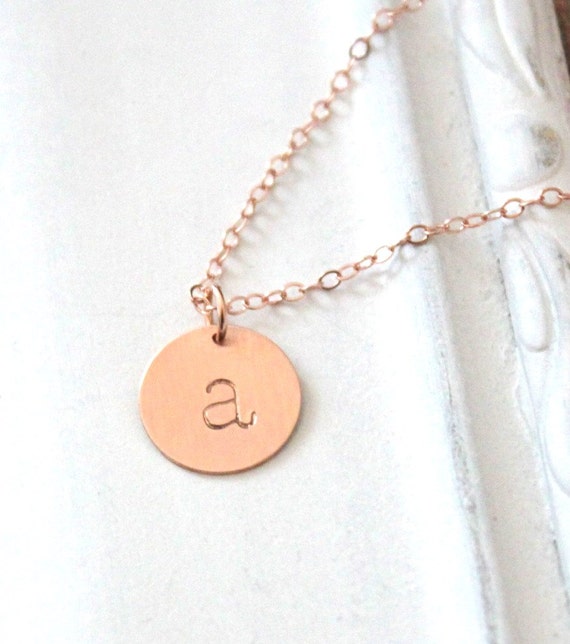 Items similar to Rose Gold Initial Necklace, Personalized Necklace, Hand Stamped Rose Gold ...