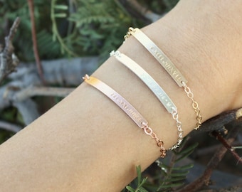 Custom Name Bracelet, Personalized Bracelet, Silver, Rose or Gold Bar Bracelet, Personalized Jewelry, Bridesmaids Gift, Gift for Her