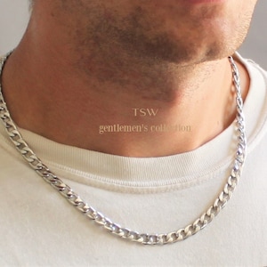 Mens Necklace, Cuban Link Chain 7.5mm Necklace for Men, Gifts for Men, Curb Chain Silver Necklace, Jewelry Men Gifts for Him, Mens Chain