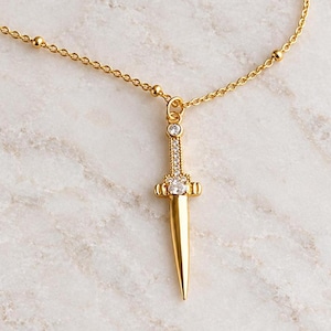 Gold Pendant Necklace, Sword Pendant Necklace Gold, Gold Necklace, Necklace, Jewelry, Necklaces for Women, Gifts for Her