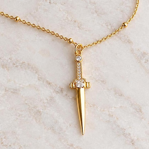 Gold Pendant Necklace, Sword Pendant Necklace Gold, Gold Necklace, Necklace, Jewelry, Necklaces for Women, Gifts for Her