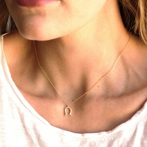 Horseshoe Dainty Gold Necklaces for Her, Pave Charm Necklace Thin Gold Chain, Dainty Necklace, Jewelry Gifts for Her, Crystal Jewelry Gift image 1