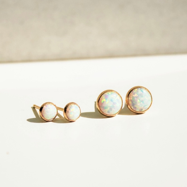 Opal Stud Earrings, Earrings Studs, Opal Gold Earrings, Gift for Her, Gemstone Stud Earrings, Jewelry Gift, Best Friend Gifts image 1