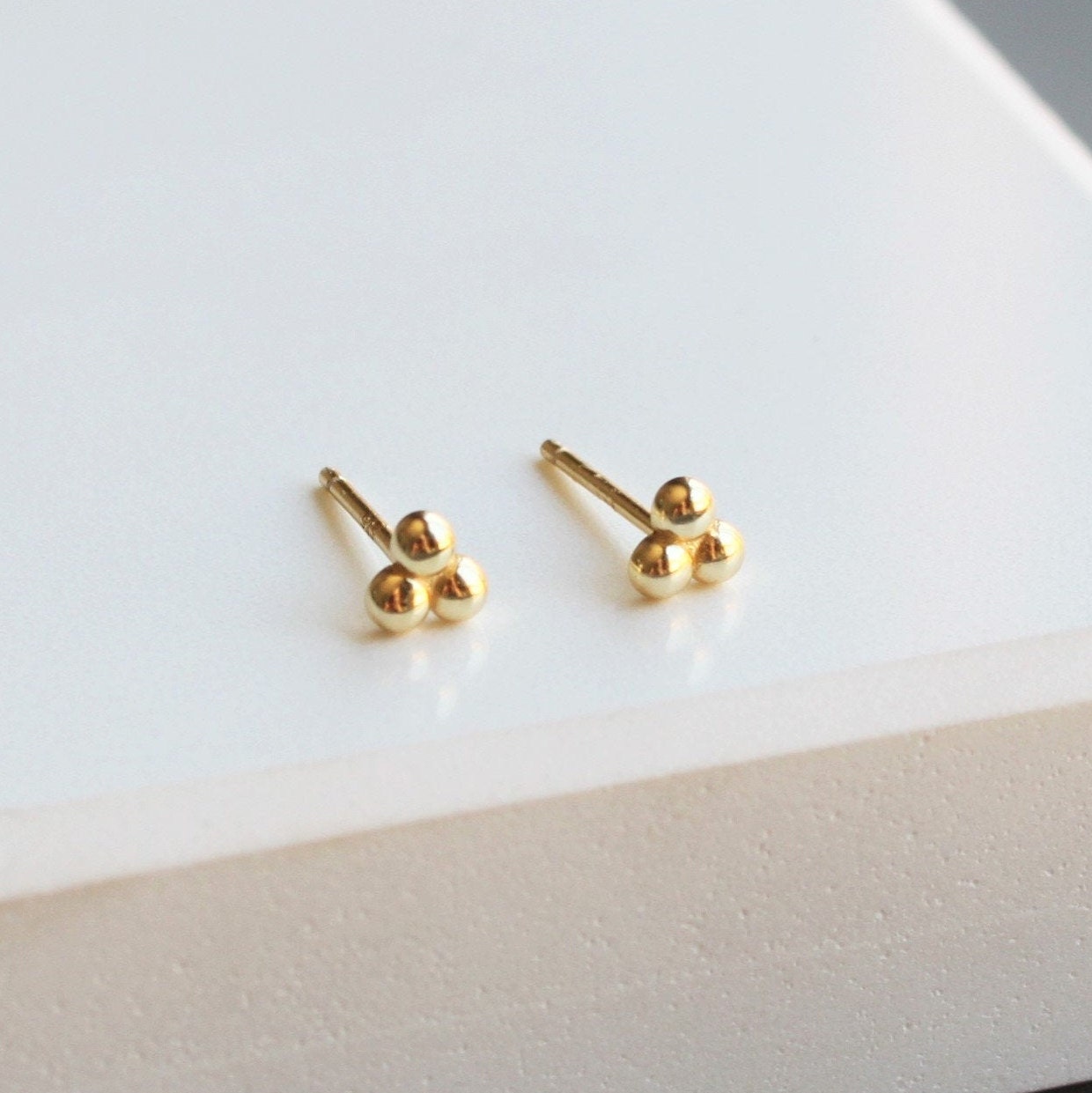 Ultra Tiny 3 Dot Gold Earrings