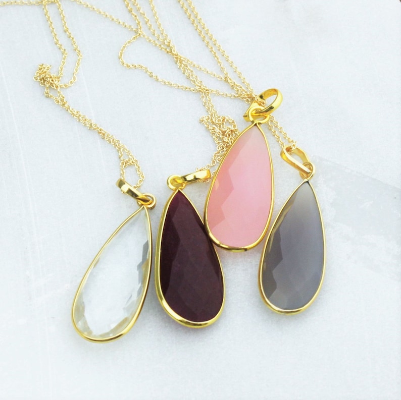 Long Necklace Moonstone Long Pendant Necklace/ Long Layering Necklace Gemstone Statement Necklace Teardrop Gold Necklace Long Stone Necklace image 5