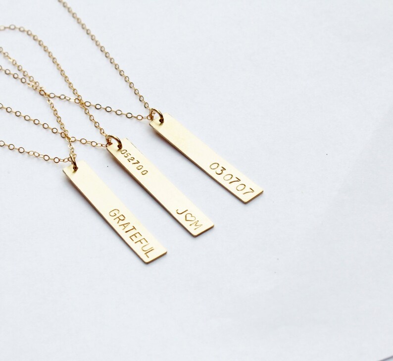 Long Vertical Gold Bar necklace Personalized Necklace Etsy