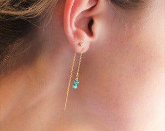 Turquoise Earrings Drop Earrings, Threaders Earrings, Gold Earrings, Gold Turquoise Earrings, Dangle Earrings, Thread Earring, Gifts for Her