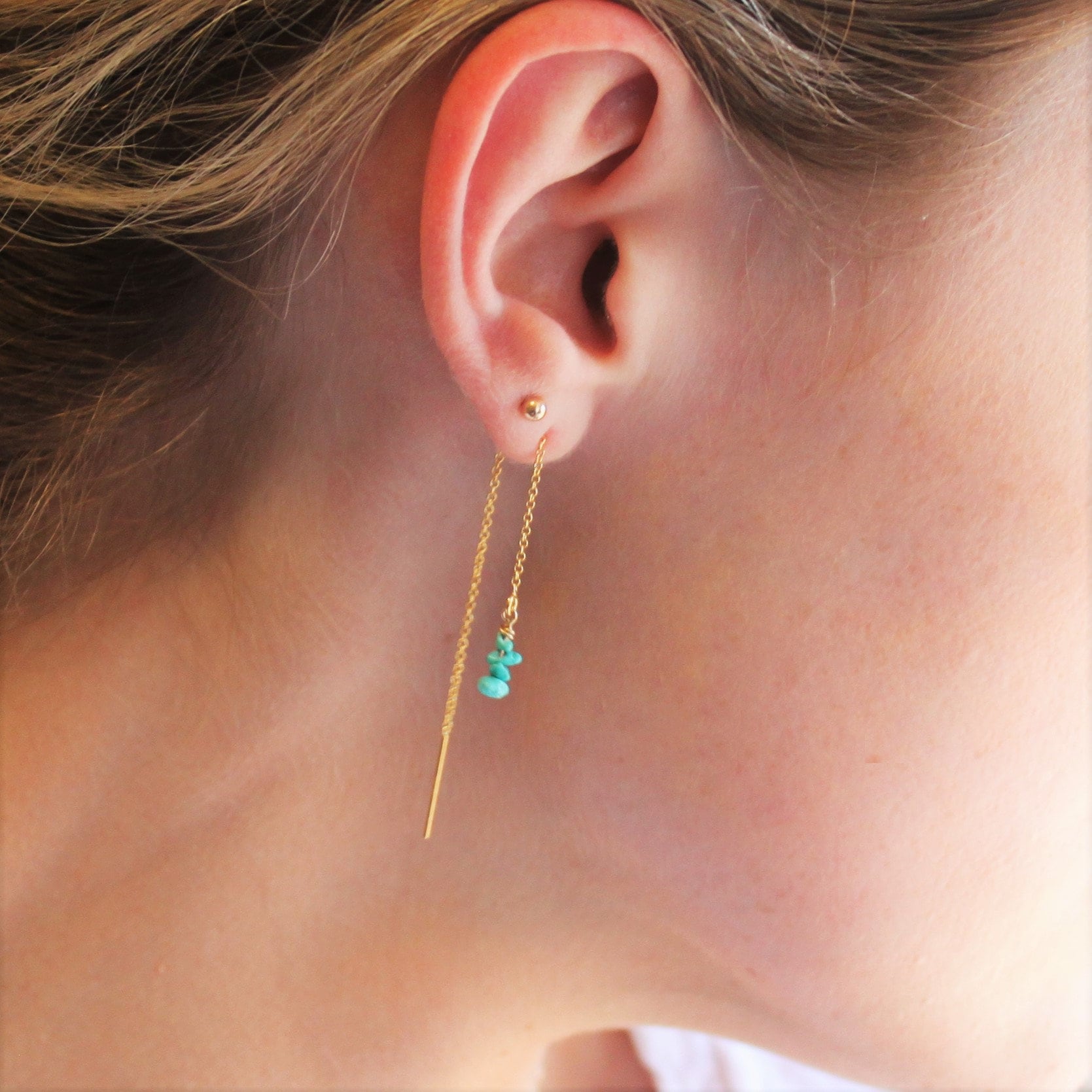 Turquoise Earrings Drop Earrings Threaders Earrings Gold