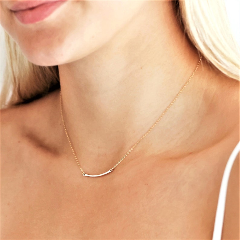 Dainty Necklace, Jewelry Gift, Simple Necklace, Silver, Gold Necklace, Necklaces for women, Mini Curved Bar Necklace, Gift for Her image 6