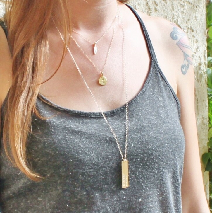 Long Vertical Gold Bar necklace Personalized Necklace Etsy