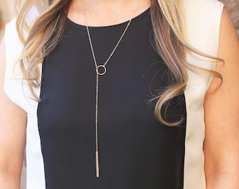 Long Lariat Necklace, Long Necklace, Lariat Necklace, Silver or Gold Necklace, Y Necklace, Lariat Necklace, Long Bar Drop Necklace