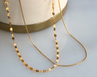 Gold Chain Necklace, Gift for Her, Dainty Chain Set of Two, Gold Jewelry Necklace for Women