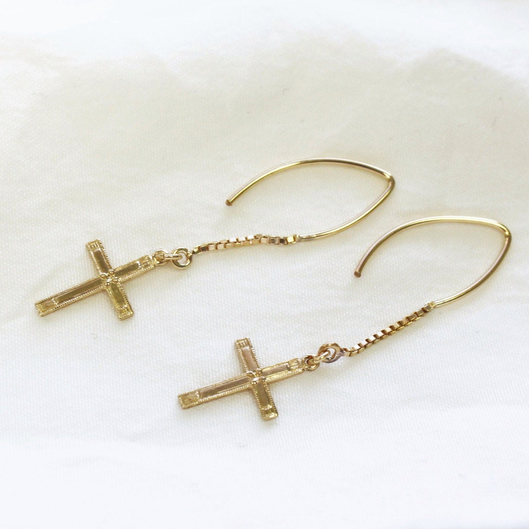 Gold Cross Dangle Earrings