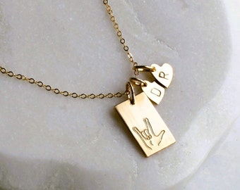 Personalisierte Geschenke für Mama Halskette, KLEINE Herz Initial & ich liebe dich Halskette, Goldkette, handgemachter Schmuck, Muttertagsgeschenk