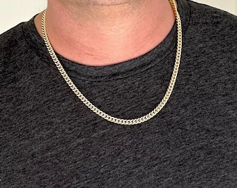 Mens Gold Chain Necklace, Gold Necklace for Men, Fathers Day Gifts, 6mm Curb Chain, Jewelry Men Gifts for Him, Mens Gold Chain