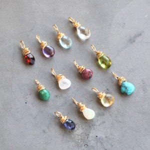 Genuine Birthstone Charms, Add-On Charms, Gold Filled or Sterling Silver Removable Slide On Charm Only, The Silver Wren