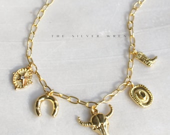 Western Multi Charm Necklace, Statement Necklace Jewelry for Her, Multi Charm Necklace, Necklace, Gifts for Her, Gold Jewelry, Gifts