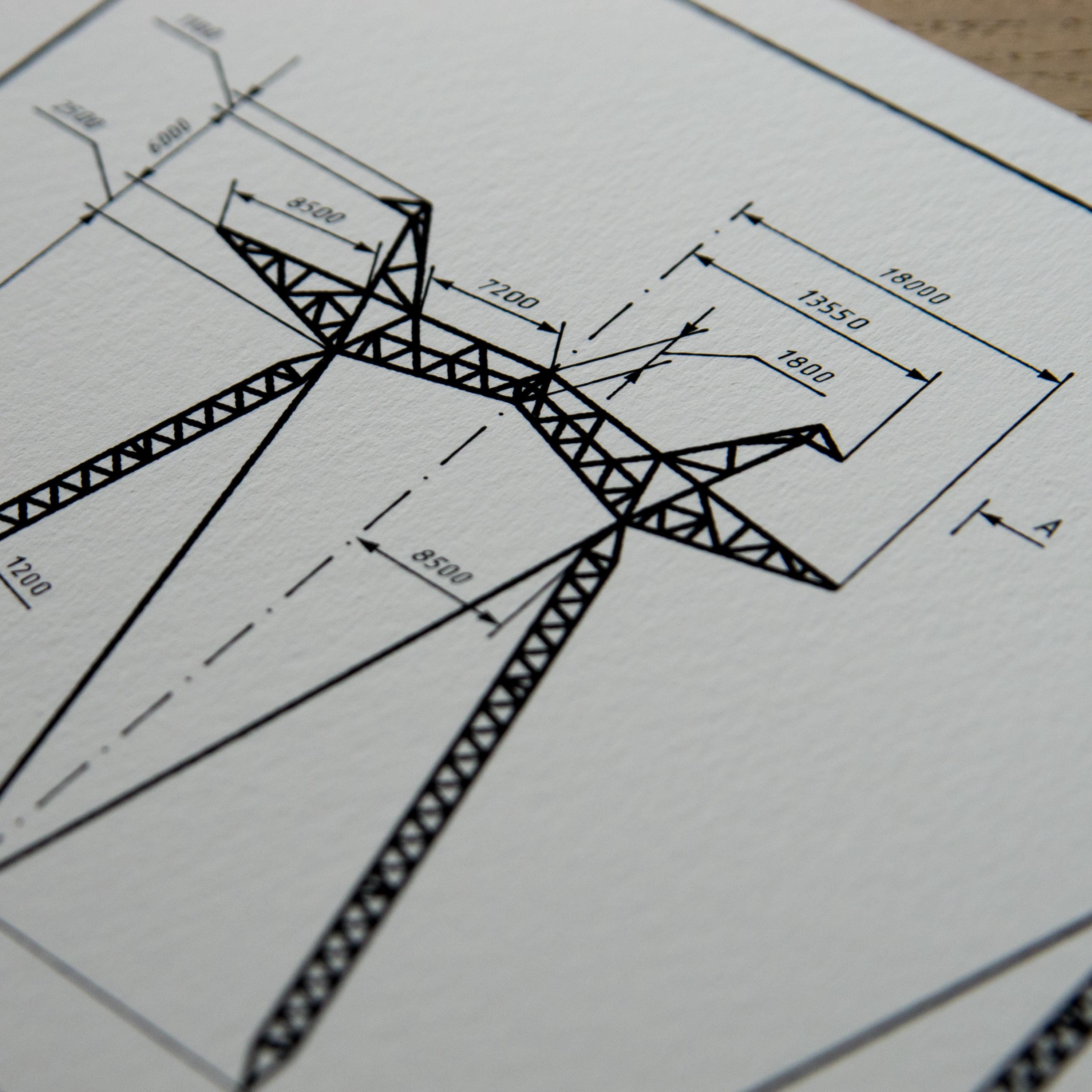 Electricity Pylon Technical Drawing Poster – Soviet Era Hand-drafted ...