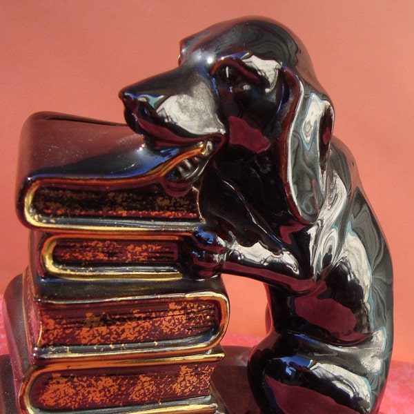 Naughty Daschund Weenie Dog 1950's Black Brown Gold coin Bank