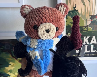 Custom Crochet Wizard Bear, Handmade Crocheted Animals, Cute Bear Plush, Raven Claw Gifts, Cute Wizard Plush, Cute Witch Art, Hogwartz