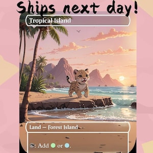 Ilha Tropical - Proxy de Terra Dupla Fofo | Carta de Arte Completa Alterada Personalizada | Comandante EDH | MuraProxyArt