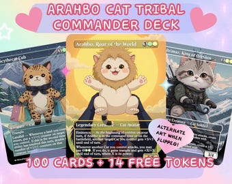 Arahbo Cat Tribal Proxy Commander Deck, 100 Cards + 14 Free Tokens | Cute Custom Full Art | MuraProxyArt