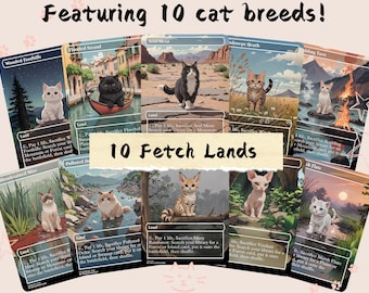 10 Fetch Lands - Cute Cat Proxy | Custom Alter Full Art Card | Commander EDH | MuraProxyArt