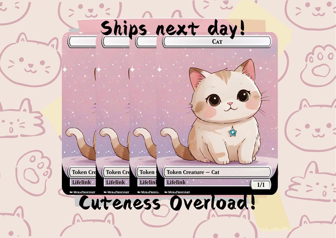 4 Cat Tokens White 1/1 Lifelink - Cute Proxy | Custom Alter Full Art ...
